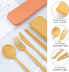 DISSKNIC Reusable Utensils Set with Case, 6 Sets Travel Utensils with Case, Wheat Straw Portable Cutlery Set Chopsticks Knives Fork and Spoon for Lunch Box Accessories