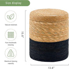 Wimarsbon Round Pouf Ottomans, Handwoven Natural Water Hyacinth Seagrass Pouffe,Outdoor Rattan Stool Accent Seat, Bohemian Coastal Home Decor (Storage -14inch Natural Cattail & Black Corn Shell)