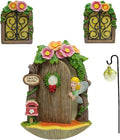 Fairy Door and Windows Garden Kit Accessories Outdoor, Glow in Dark Gnome House for Tree, Lawn Yard Art Sculpture, Miniature Garden Decor (Fairy)
