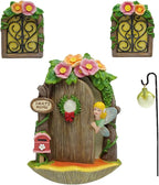 Fairy Door and Windows Garden Kit Accessories Outdoor, Glow in Dark Gnome House for Tree, Lawn Yard Art Sculpture, Miniature Garden Decor (Fairy)