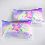 Kids Comforter Bedding Set 3 Pieces Super Soft Breathable Print Kids Bedding Sets for Girls, Machine Washable Durable Comforter Set with Comforter, 2 Pillowcases Rainbow(Twin, Purple Unicorn)
