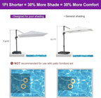 PURPLE LEAF 8' X 8' Patio Umbrella with Base for Pool 7' High Offset Outdoor Cantilever Umbrella Swimming Pool Umbrella with 360°Rotation for Poolside Grey