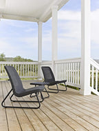 Keter Rio 3 Piece Resin Wicker Patio Furniture Set with Side Table and Outdoor Chairs, Dark Grey