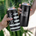 4-in-1 Slim Can Cooler Easy to Hold Insulated Beer Can Holder Double-walled Stainless Steel for All 12 Oz Cans (Black America Flag)