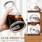 Iced Coffee Cups with Lids 2Pcs: Coffee Bar Accessories - Glass Tumbler with Straw and Lid 20oz - Vintage Glass Cups with Lids and Straws - Tumbler Leak Proof Aesthetic Drinkware for To Go Iced Coffee