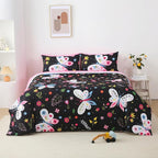 Girls Butterfly Comforter Set Queen Size Black 7 Piece Bed in A Bag Colorful Flowers Leaves Bedding Set for Kids Teens Adults Super Soft All Season