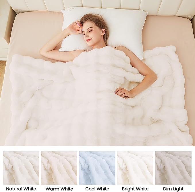 Light Beige Twin Fuzzy Faux Fur Throw Blanket for Couch Bedroom Living Room Furry Soft Fluffy Bed 60x80 Thick Warm Blanket for Winter Home Gifts 860 GSM