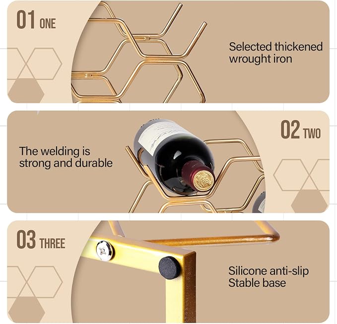 Countertop Wine Rack - 10 Bottle Freestanding Modern Gold Metal Small Wine Rack - Tabletop Wine Holder Stand for Cabinet, Pantry, Wine Bottle Storage……