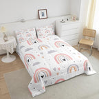 Rainbow Full Bedding Sets For Girls, Kawaii Cloud Comforter Set 3 Pieces With 2 Pillow Cases, Pink Love Heart Down Comforter For Kids Boys Women Adult, Hand Drawn Cartoon Rainbow Duvet Insert