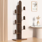 Cactus Bookshelf, Tree Bookshelf for Bedroom, Solid Wood Geometric Bookcase, Spine Bookshelf and Book Tower with Living Room, Walnut
