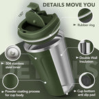 Volhoply 12 oz Double Wall Insulated Vacuum Travel Coffee Mug with Flip Lid,Reusable Stainless Steel Leak Proof Coffee Cup,Portable Cafe Thermal Tumbler Suitable for Hot&Cold Drinks(Army Green,1 Set)