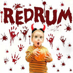 Halloween Redrum Murder Wall Decal Horror Ghost Hand Wall Decals Halloween Blood Splatter Decals Removable Peel and Stick Walls Stickers for Haunted House Party Window Decor