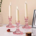 12PCS Pink Candlestick Holders Set- 4" H Taper Candle Holders, Glass Candle Holders Bulk for Wedding, Party, Home Table Centerpieces, Festival Gifts & Windowsill Decor