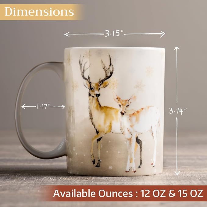 Maison d' Hermine Coffee Mug with Handles Tea Cups (12 Ounce, Pack of 2) | Fine Bone China Coffee Mugs for Hot Beverages Cappuccino Latte Home Restaurant Hotel Spring Summer -Deer In The Woods