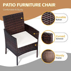 Patio Set 3 Piece Outdoor Rattan Porch Furniture with Tempered Glass Side Table & Cushion All Weather Conversation Bistro Set for Balcony,Deck,Porch (Brown/Beige)