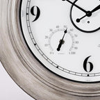 Andy Star 21 Inch Large Luminous Outdoor Wall Clock and Temperature for Patio, Pool, Oversized Round Wall Clocks Waterproof, Vintage Brushed Gray Oak Wooden Finish Silent Non Ticking