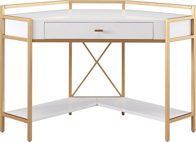 Leick Home 9230-WTGL Claudette Mixed Metal and Wood Desk, 48" W, White/gold