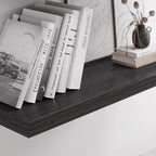 Floating Shelf, Set of 2 Wall Shelf, 24 in W x 12.75 in D x 2 in H Wooden Floating Wall Shelf with Invisible Brackets for Living Room/Bedroom/Bathroom/Kitchen Storage and Decor, Black Wood