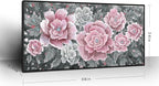 Large Pink Wall Art for Living Room- Pink and Black Peony Floral Canvas Wall Art Modern Framed Moody Black and White Wall Picture Flower Artwork Decor for Bedroom Dining Room Office 48x24