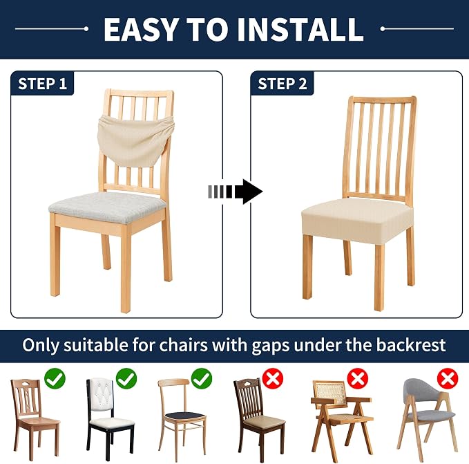 BIETYONE Waterproof Dining Chair Covers, Stretch Seat Protector, Washable | 6 Pack, Waterproof, Spill Resistant, Washable, Stretch Fit, Easy Clean Chair Protector