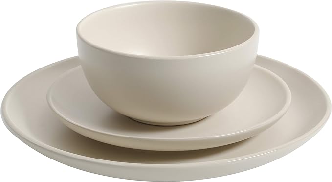 Gibson Home Rockaway 12-Piece Round Stoneware Dinnerware Set, Service for 4 – Cream Plates and Bowls, Modern Matte Finish, Microwave & Dishwasher Safe