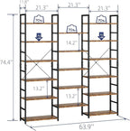 NUMENN Triple Wide 6 Tier Bookshelf, Rustic Industrial Style Bookcases and Bookshelves with 17 Open Display Shelves, Modern Tall Bookcase Furniture for Bedroom, Living Room and Home Office, Vintage