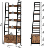 IRONCK Bookshelf with Louvered Doors, 4-tier Ladder Shelf with Cabinet Industrial Accent Furniture for Bedroom Living Room Home Office, Rustic Brown