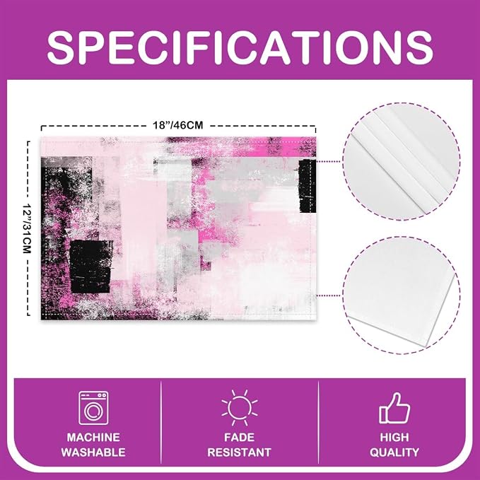 Feelyou Kids Pink Grey Placemats Set of 4 18"x12" Abstract Table Place Mats, for Boys Decor Geometric Modern Placemat for Kitchen Dining Table Decor Indoor Outdoor Geometric