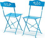Alpine Corporation Indoor/Outdoor 3-Piece Bistro Set Folding Table and Chairs Patio Seating, Blue