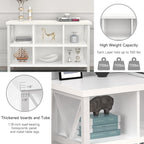 6 Cube Storage Organizer with Shelf, 3 Tier Metal and Wood Open Book Shelf, Long Wide Office Cubby Bookcase with Storage, Industrial Horizontal Bookshelf (White, 47 Inch)
