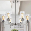 Brushed Nickel Chandeliers, 6 Light Farmhouse Chandelier for Dining Room Light Fixtures Over Table, Hanging Light Fixture with Clear Glass Shade for Kitchen Island Living Room, Height Adjustable