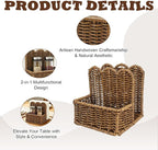 Plastic Rattan Scalloped Perimeter Napkin Holder for Table, Salt and Pepper Shakers Holder - Countertop Organizer for Rustic Room Decor, Brown (Without Salt, Pepper Shakers & Napkins)