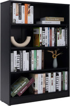 Farini Black Bookshelf for Bedroom 4 Shelf Office Bookcase 48 Inches Tall Modern Wood Bookshelf for Living Room 4 Tier Wide Manga Bookshelf Library Bookcase