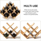 KIRIGEN Wooden Wine Rack, 8-Bottle 3-Tier Countertop Wine Holder, Natural | 16.73 x 5.91 x 11.14 In, Holds 8 Standard Wine Bottles for Cabinets, Pantry Shelves, and Kitchen Counter, Assembly Required