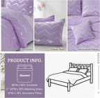 Purple/Silver Comforter Set Queen, Lavender Metallic Print Glitter Bedding Set Cute Shinny Lilac Bed Sets for Teen Girls Kids Women, 4 Piece (2 Pillowcases, 1 Decorative Pillow Sham)
