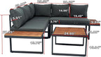 4 Piece Outdoor Patio Furniture Wicker L-Shaped Sectional Sofa Set with Built-in Side Table&Wood TeaTable, 5-Seater Seating Group Couch, for Garden Backyard, Dark Grey Cushion