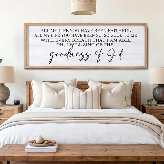 Goodness of God Framed Wall Art, 40''×15'' Positive Religious Natural Bible Verse for Christian God Jesus Christ Prayer, Vintage Rustic Long Holy Catholic Scripture Decor