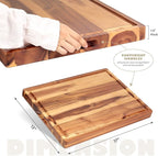 Acacia Wood Cutting Board (17x13x1.5in) and Wooden Butcher Block, Chopping Board - Reversible Multipurpose For Meat, Cheese Board, Vegetables, Bread...with Juice Groove, Cracker Holder & Inner Handles