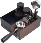IKAPE V5 Espresso Knock Box, Espresso Coffee Organizer Box Fit for Storage 51, 54, 58MM Espresso Tamper, Distributor, Portafilter & Puck Screen Accessories, Natural Walnut Station Base(9 IN One)