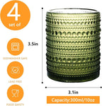 Set of 4 Hobnail Drinking Glasses, 12oz, Vintage Jupiter Drinking Glasses,Embossed Old Fsahioned Glassware for Beer,Water,Juice,Cocktail,Whiskey,Gift (Green, Small)