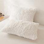FOPPA Luxury Faux Fur Comforter Cover Set Ultra Soft Plush Bedding Sets 3 Pieces (1 Faux Fur Duvet Cover + 2 Faux Fur Pillow case) Zipper (White, Queen)