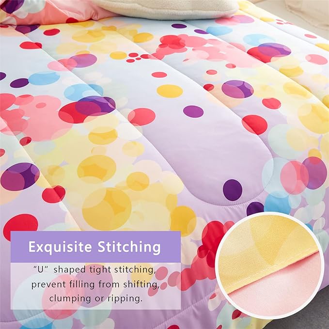 Rainbow Ombre Comforter Set Twin Size for Girls, Colorful Bubbles Polka Dots Comforter for Kids Teen, 2 Piece Orange Pink Purple Blue Gradient Pastel Bedding Set with 1 Pillow Case(Rainbow,Twin)