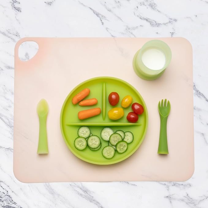 Olababy Fold N Go Silicone Placemat w Travel Case | Dishwasher Safe, BPA Free, Non-Slip, Waterproof | Mini Dining Mat for Infants, Babies, Toddlers and Kids (2, Kiwi/Blueberry)