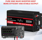 JIGUUN 3000 Watt Pure Sine Wave Inverter, Power Converter 12V DC to 110v/120v AC, Car Inverter with 4 AC Outlets& USB Port Remote Control for RV Camping Truck.