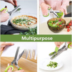 X-Chef Multipurpose 5 Blade Herb Scissors | Kitchen Herb Shears Herb Cutter with Safety Cover and Cleaning Comb for Chopping Basil Chive Parsley (Green)