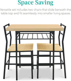 Best Choice Products 3-Piece Modern Dining Set, Space Saving Dinette for Kitchen, Dining Room, Small Space w/Steel Frame, Built-in Storage Rack - Natural/Black