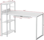 SHW 46-Inch Mission Desk with Side Shelf, 24" Deep, White