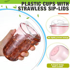 Ziliny 50 Sets Clear Plastic Coffee Cups with Sip Lids, Disposable Plastic PET Crystal Cups for Iced Coffee, Smoothie, Cold Beverage, Drink Shops and Party Catering (Pink,16 oz)