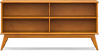 SIMPLIHOME Draper SOLID HARDWOOD 30 inch x 64 inch Mid Century Modern Low Bookcase in Teak Brown for The Living Room, Study Room and Office