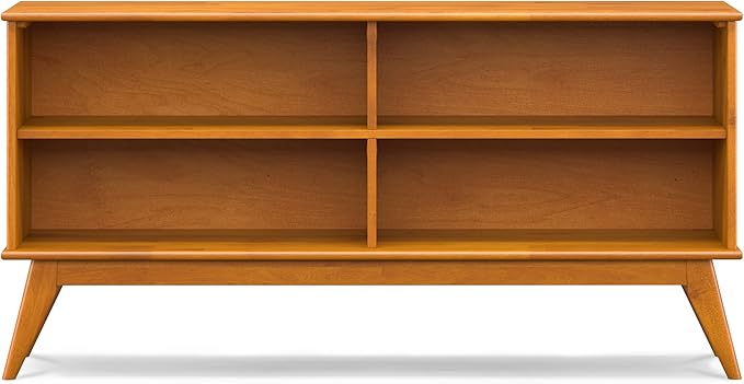 SIMPLIHOME Draper SOLID HARDWOOD 30 inch x 64 inch Mid Century Modern Low Bookcase in Teak Brown for The Living Room, Study Room and Office